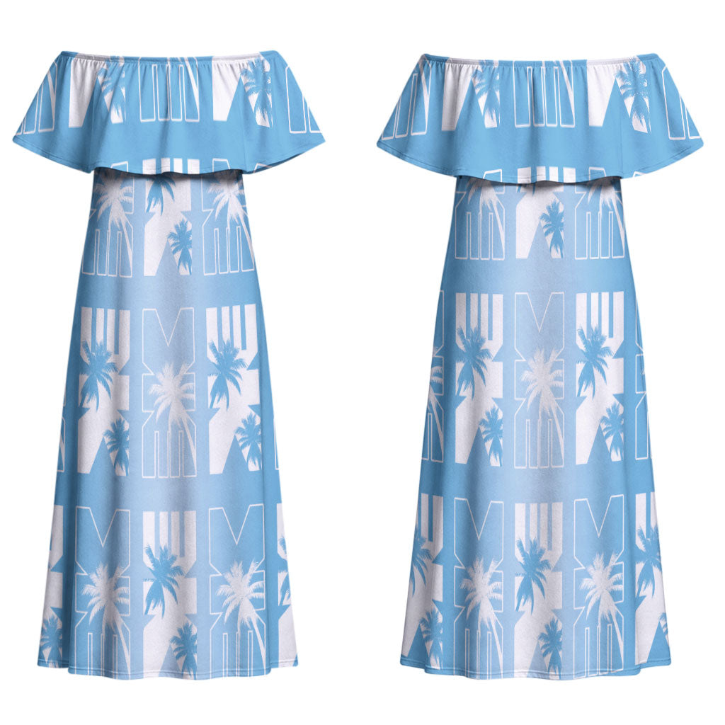 Bula Fiji Family Matching Off Shoulder Maxi Dress and Hawaiian Shirt Blue Makare Masi Tapa Pattern