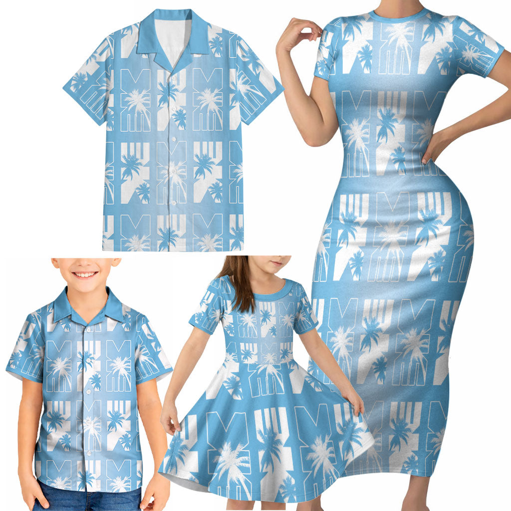 Bula Fiji Family Matching Short Sleeve Bodycon Dress and Hawaiian Shirt Blue Makare Masi Tapa Pattern LT05 - Polynesian Pride