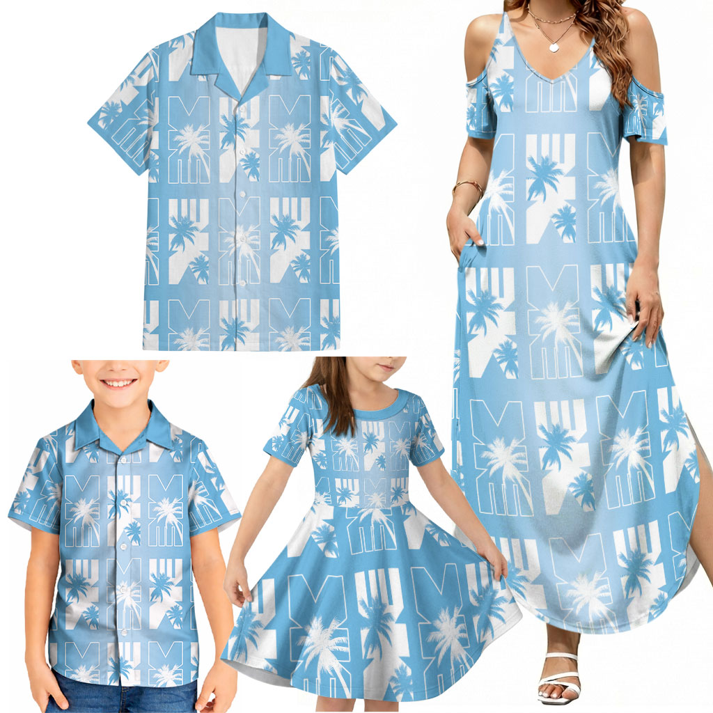 Bula Fiji Family Matching Summer Maxi Dress and Hawaiian Shirt Blue Makare Masi Tapa Pattern