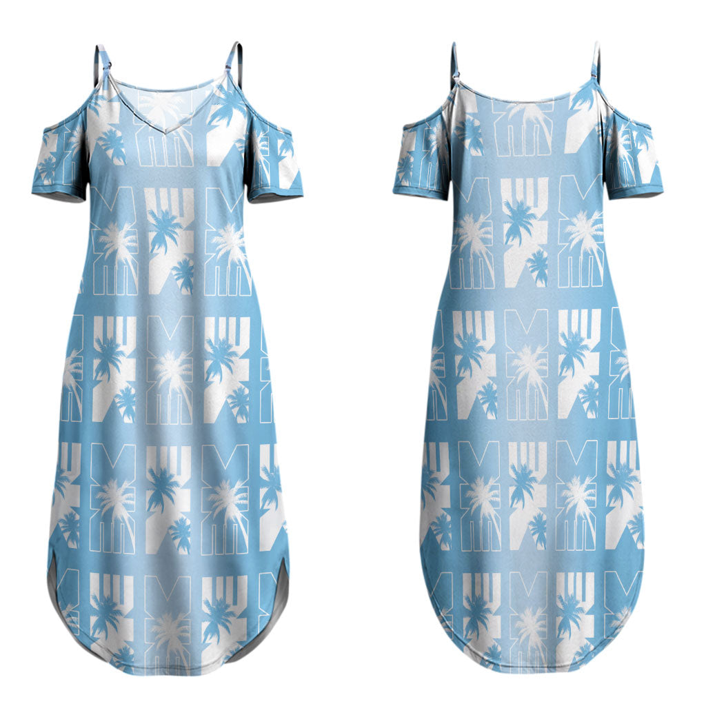 Bula Fiji Family Matching Summer Maxi Dress and Hawaiian Shirt Blue Makare Masi Tapa Pattern