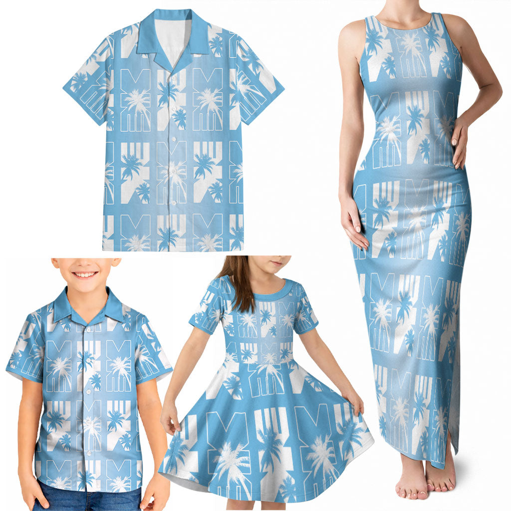 Bula Fiji Family Matching Tank Maxi Dress and Hawaiian Shirt Blue Makare Masi Tapa Pattern