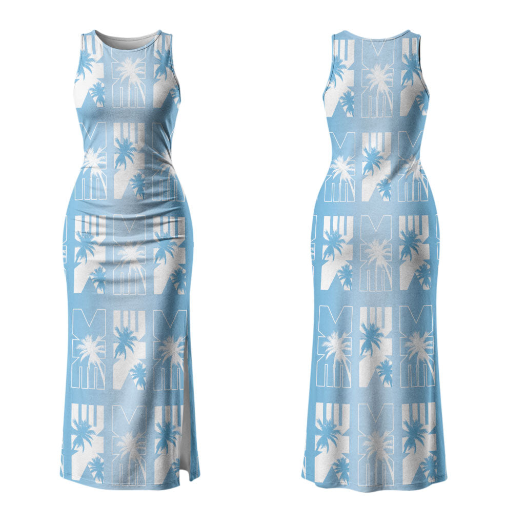 Bula Fiji Family Matching Tank Maxi Dress and Hawaiian Shirt Blue Makare Masi Tapa Pattern