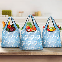 Bula Fiji Grocery Bag Blue Makare Masi Tapa Pattern