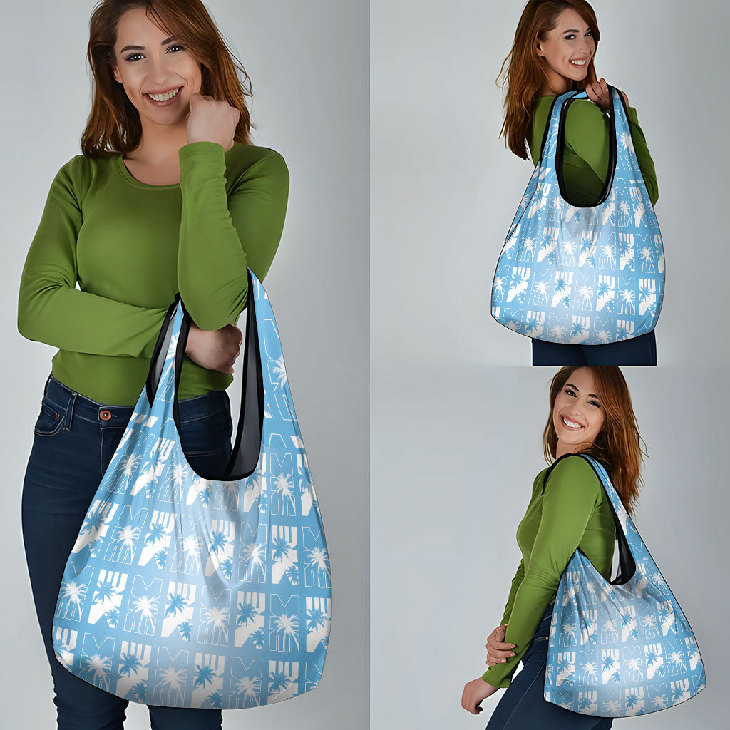 Bula Fiji Grocery Bag Blue Makare Masi Tapa Pattern