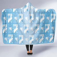 Bula Fiji Hooded Blanket Blue Makare Masi Tapa Pattern
