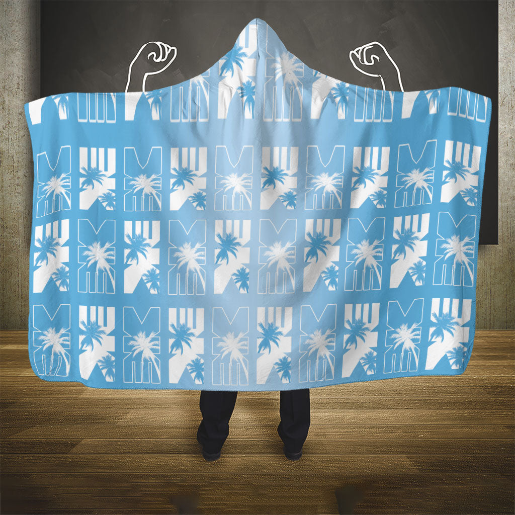 Bula Fiji Hooded Blanket Blue Makare Masi Tapa Pattern