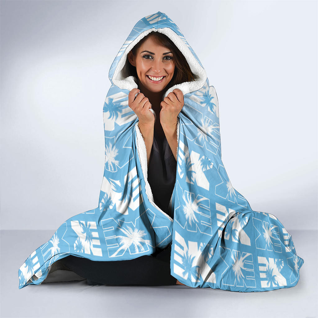 Bula Fiji Hooded Blanket Blue Makare Masi Tapa Pattern