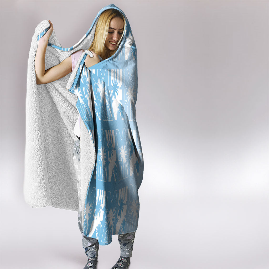Bula Fiji Hooded Blanket Blue Makare Masi Tapa Pattern