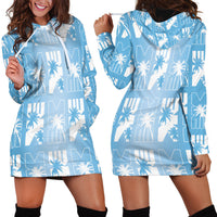 Bula Fiji Hoodie Dress Blue Makare Masi Tapa Pattern