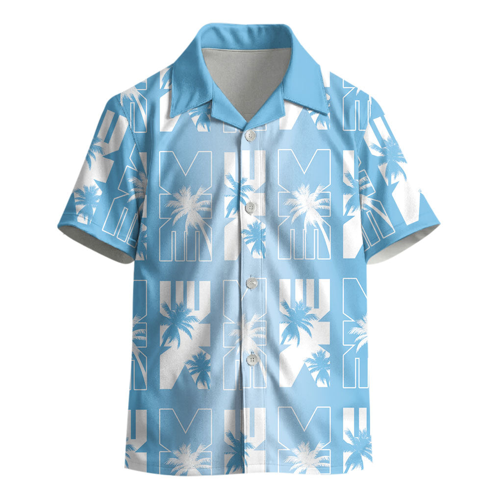 Bula Fiji Kid Hawaiian Shirt Blue Makare Masi Tapa Pattern