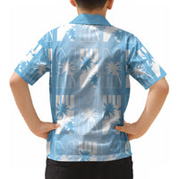 Bula Fiji Kid Hawaiian Shirt Blue Makare Masi Tapa Pattern