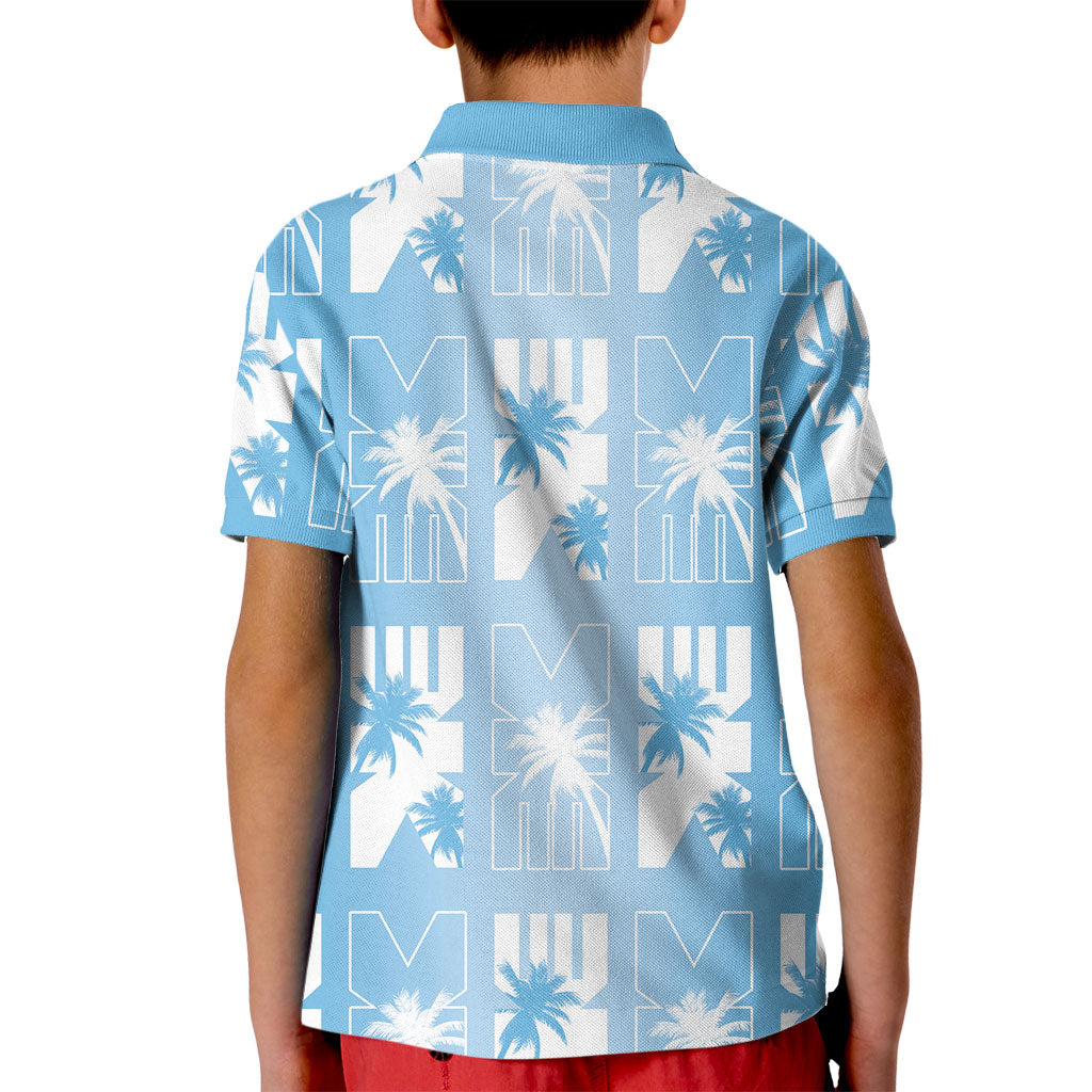Bula Fiji Kid Polo Shirt Blue Makare Masi Tapa Pattern