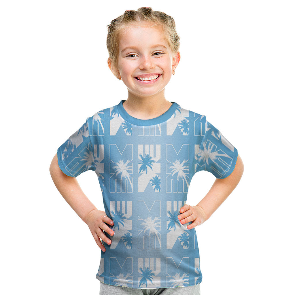 Bula Fiji Kid T Shirt Blue Makare Masi Tapa Pattern