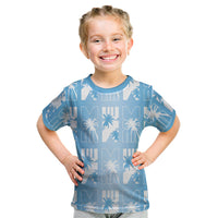 Bula Fiji Kid T Shirt Blue Makare Masi Tapa Pattern