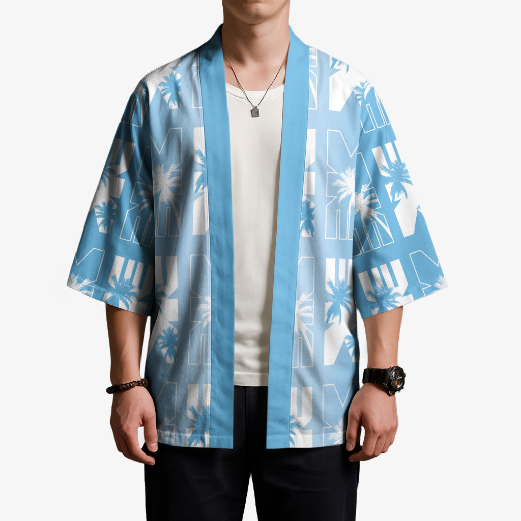 Bula Fiji Kimono Blue Makare Masi Tapa Pattern