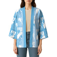 Bula Fiji Kimono Blue Makare Masi Tapa Pattern