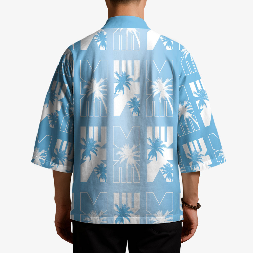 Bula Fiji Kimono Blue Makare Masi Tapa Pattern