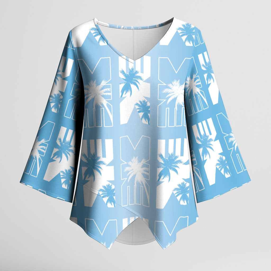 Bula Fiji Kimono Sleeve Blouse Blue Makare Masi Tapa Pattern