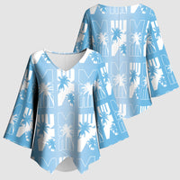 Bula Fiji Kimono Sleeve Blouse Blue Makare Masi Tapa Pattern