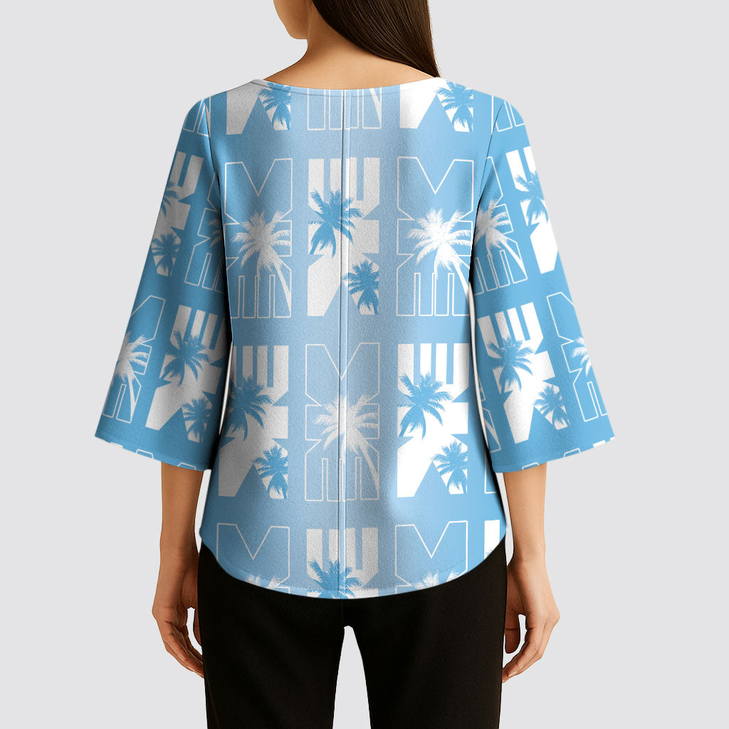 Bula Fiji Kimono Sleeve Blouse Blue Makare Masi Tapa Pattern