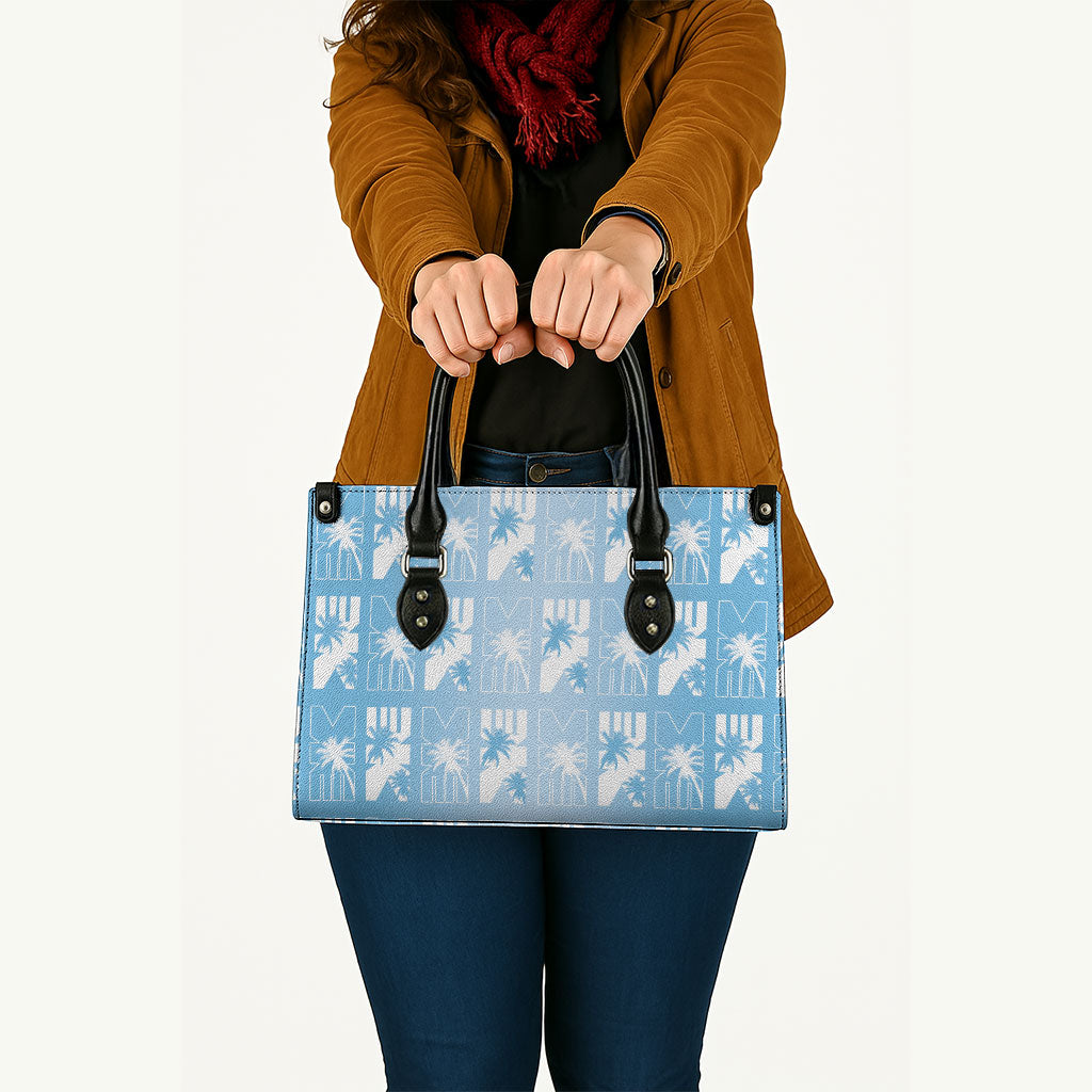 Bula Fiji Leather Bag Blue Makare Masi Tapa Pattern