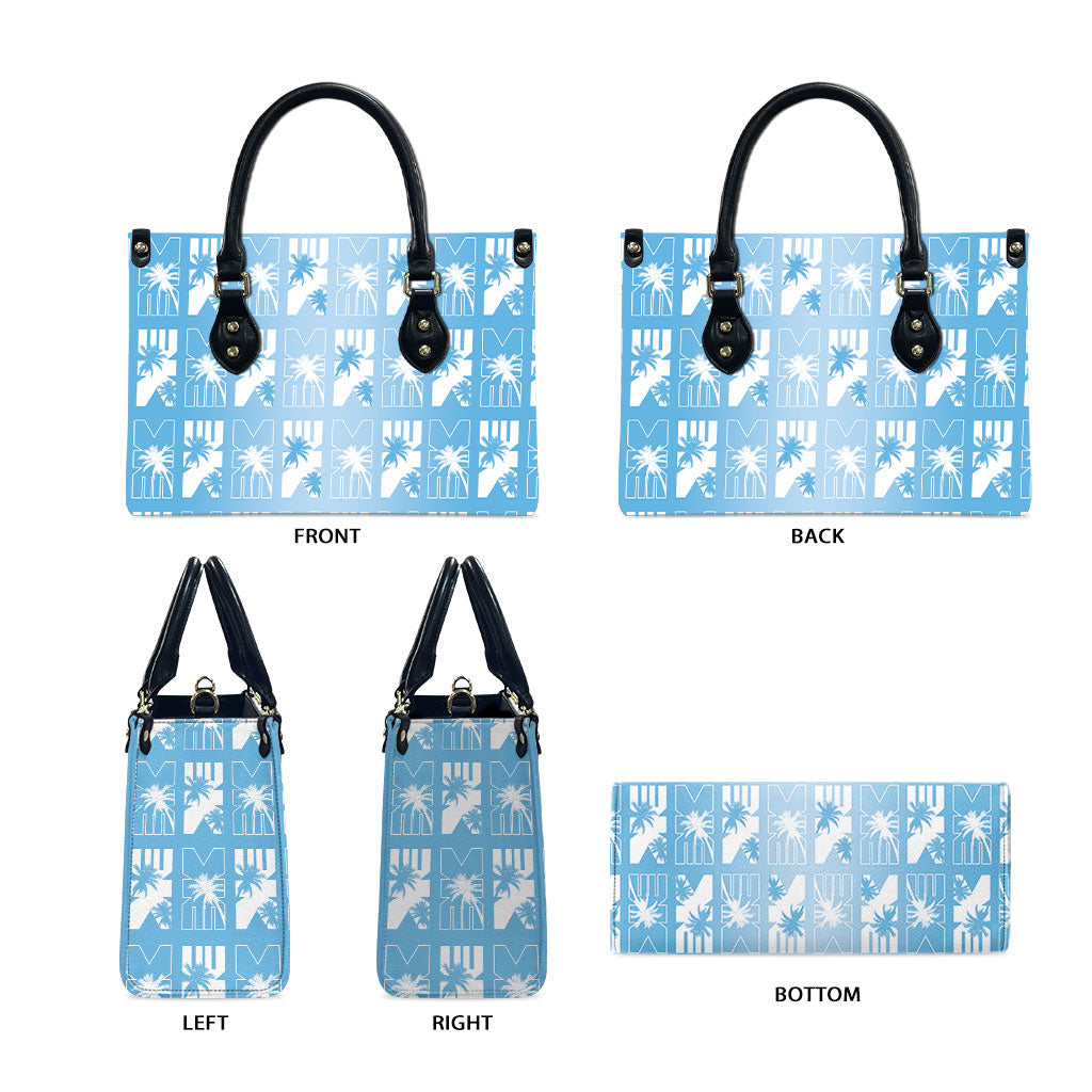 Bula Fiji Leather Bag Blue Makare Masi Tapa Pattern