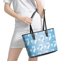 Bula Fiji Leather Tote Bag Blue Makare Masi Tapa Pattern