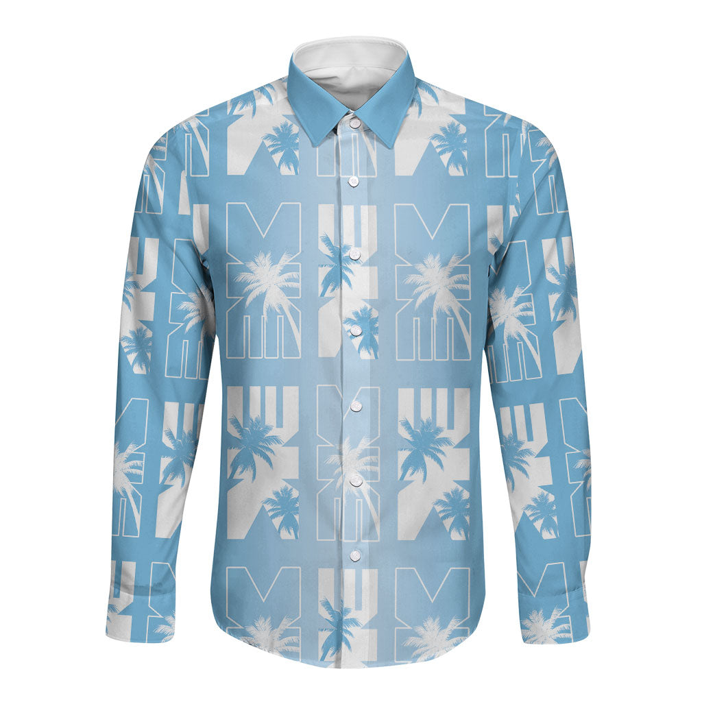 Bula Fiji Long Sleeve Button Shirt Blue Makare Masi Tapa Pattern
