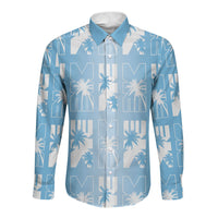 Bula Fiji Long Sleeve Button Shirt Blue Makare Masi Tapa Pattern