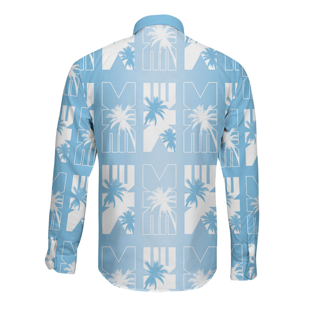 Bula Fiji Long Sleeve Button Shirt Blue Makare Masi Tapa Pattern