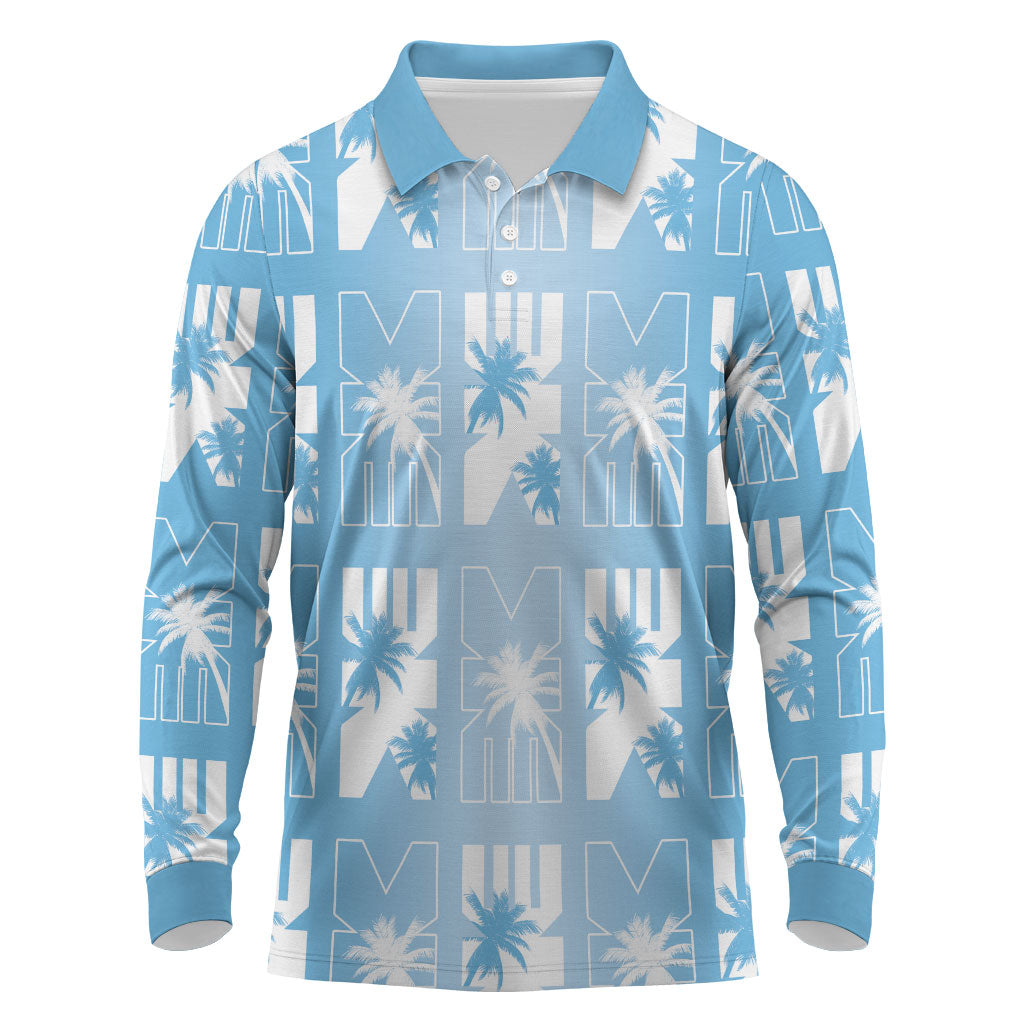 Bula Fiji Long Sleeve Polo Shirt Blue Makare Masi Tapa Pattern