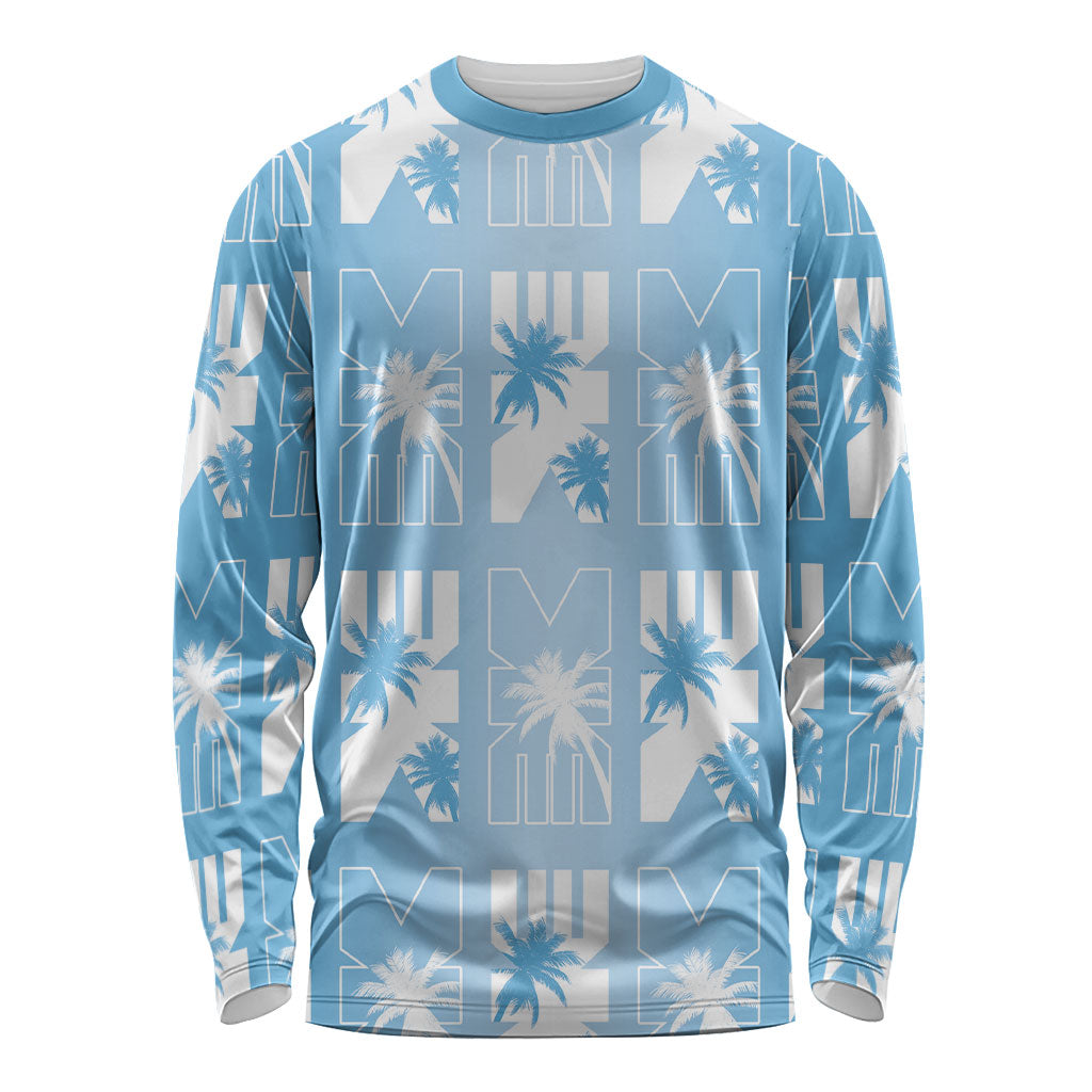 Bula Fiji Long Sleeve Shirt Blue Makare Masi Tapa Pattern