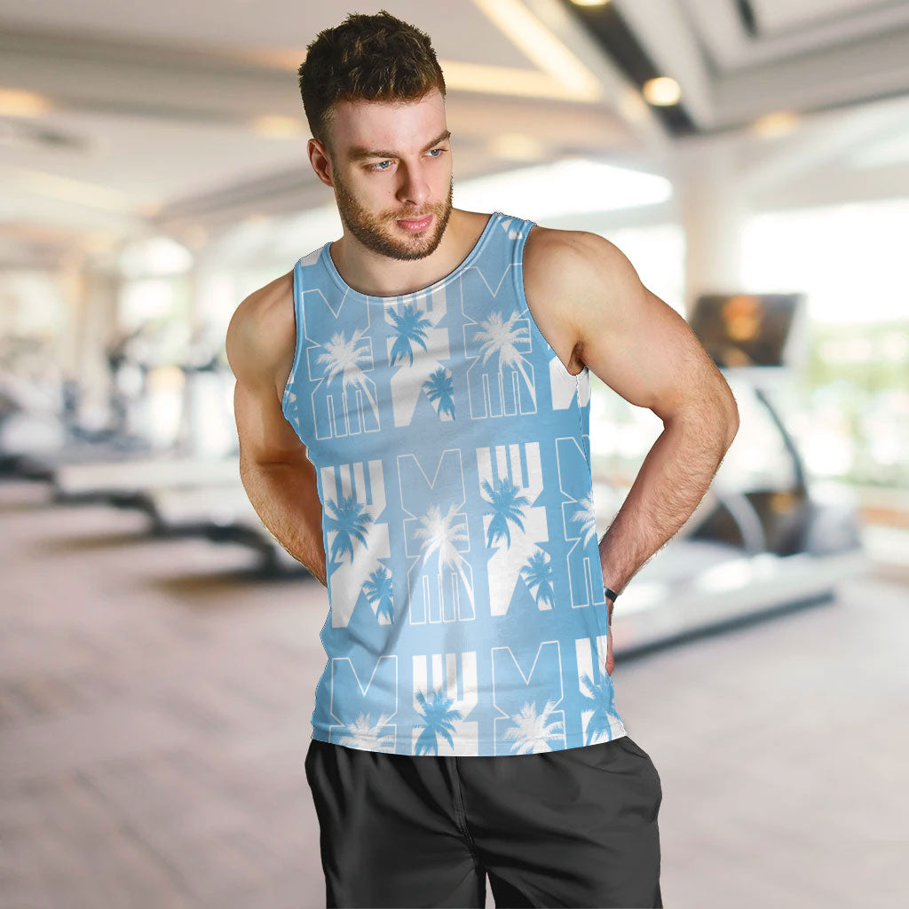 Bula Fiji Men Tank Top Blue Makare Masi Tapa Pattern