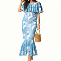 Bula Fiji Mermaid Dress Blue Makare Masi Tapa Pattern