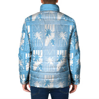 Bula Fiji Padded Jacket Blue Makare Masi Tapa Pattern