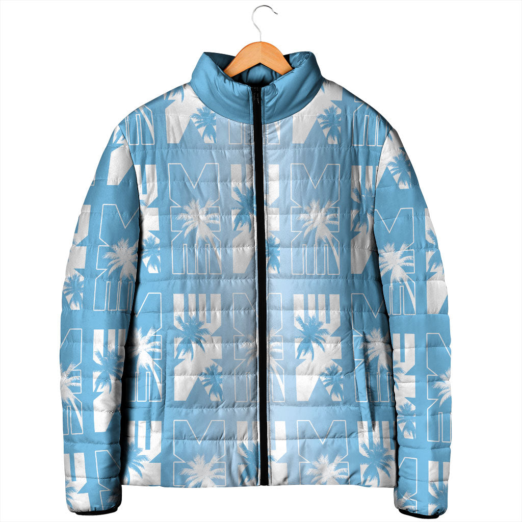 Bula Fiji Padded Jacket Blue Makare Masi Tapa Pattern