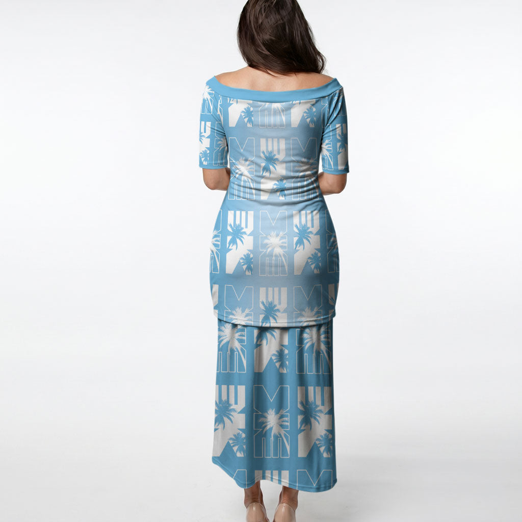 Bula Fiji Puletasi Blue Makare Masi Tapa Pattern
