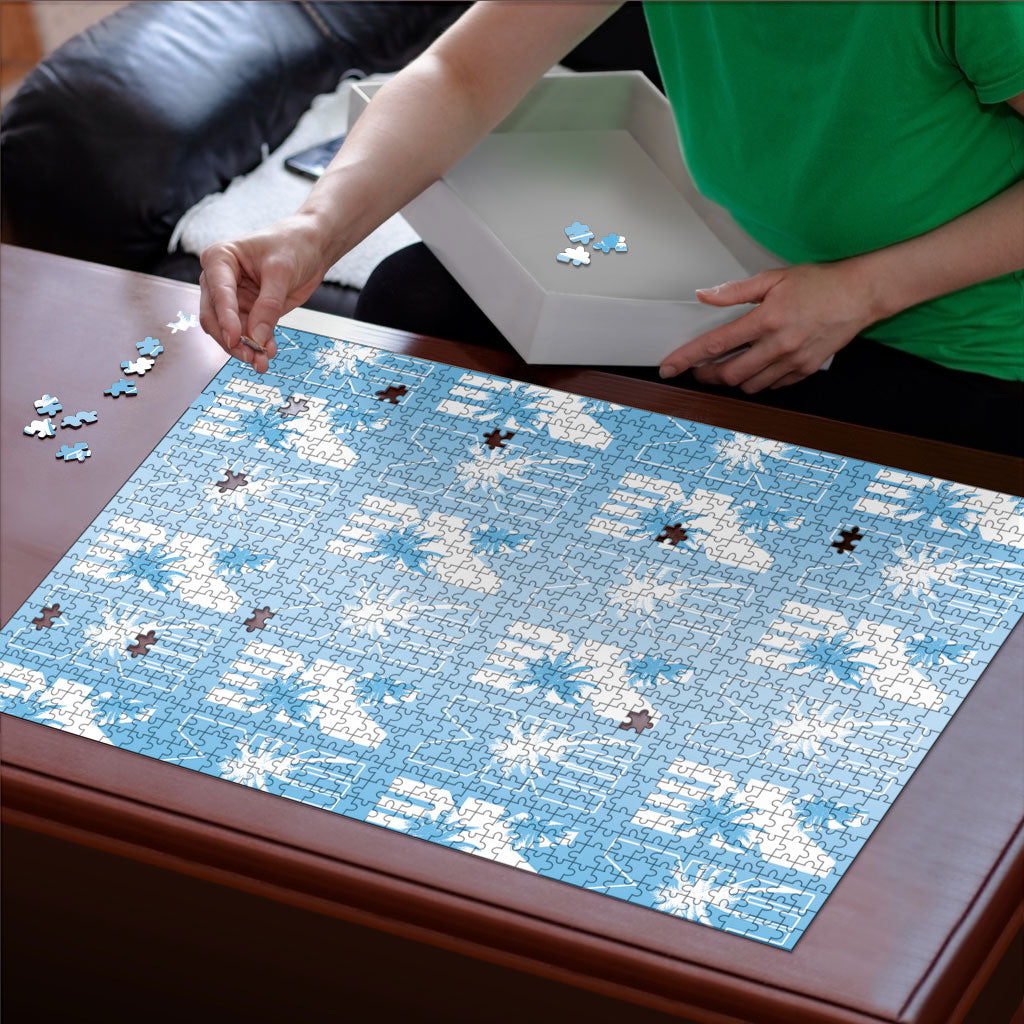 Bula Fiji Puzzle Blue Makare Masi Tapa Pattern