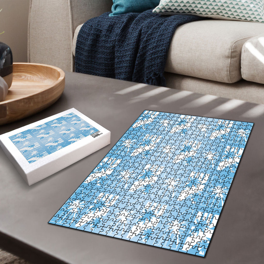 Bula Fiji Puzzle Blue Makare Masi Tapa Pattern