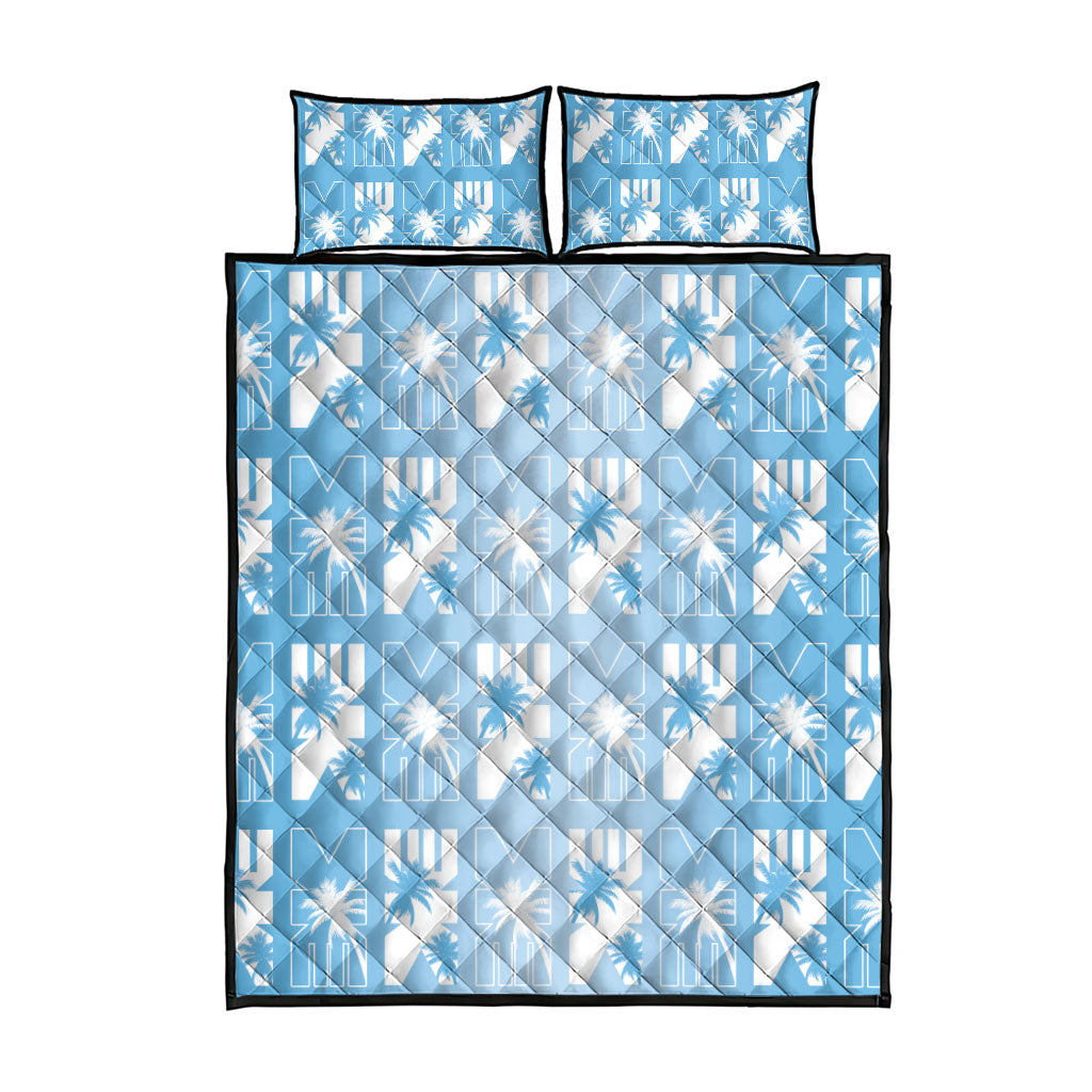 Bula Fiji Quilt Bed Set Blue Makare Masi Tapa Pattern