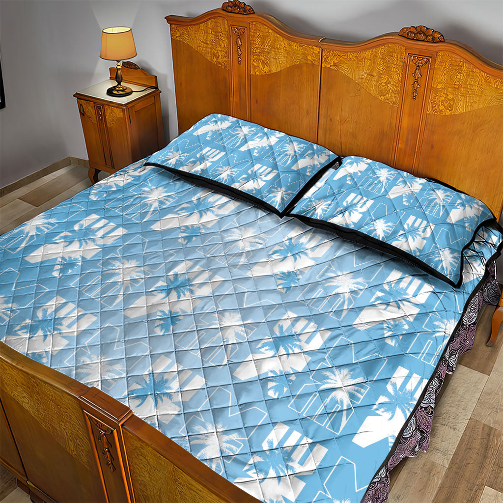 Bula Fiji Quilt Bed Set Blue Makare Masi Tapa Pattern