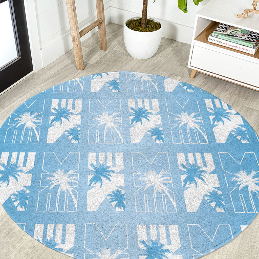Bula Fiji Round Carpet Blue Makare Masi Tapa Pattern