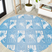 Bula Fiji Round Carpet Blue Makare Masi Tapa Pattern