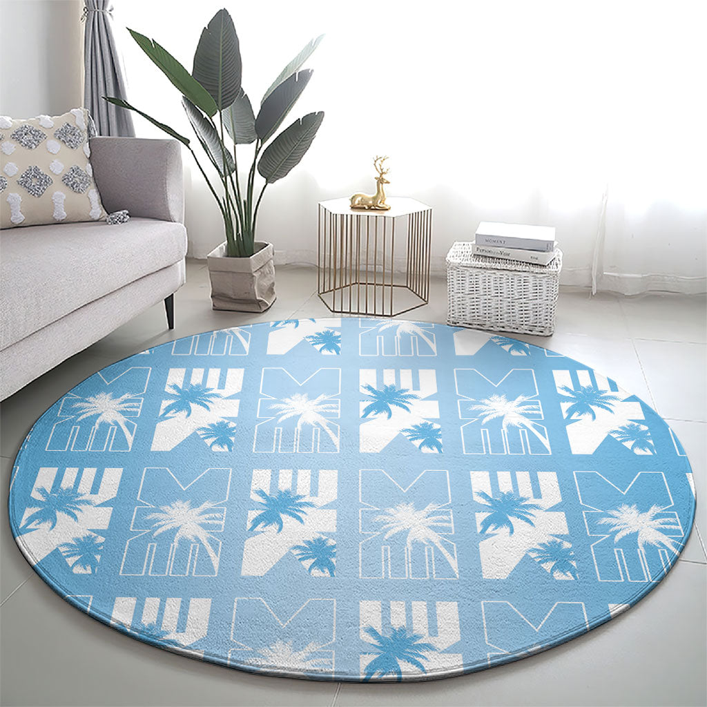 Bula Fiji Round Carpet Blue Makare Masi Tapa Pattern