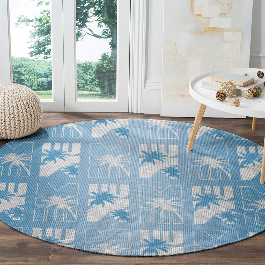 Bula Fiji Round Carpet Blue Makare Masi Tapa Pattern