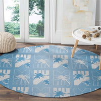 Bula Fiji Round Carpet Blue Makare Masi Tapa Pattern