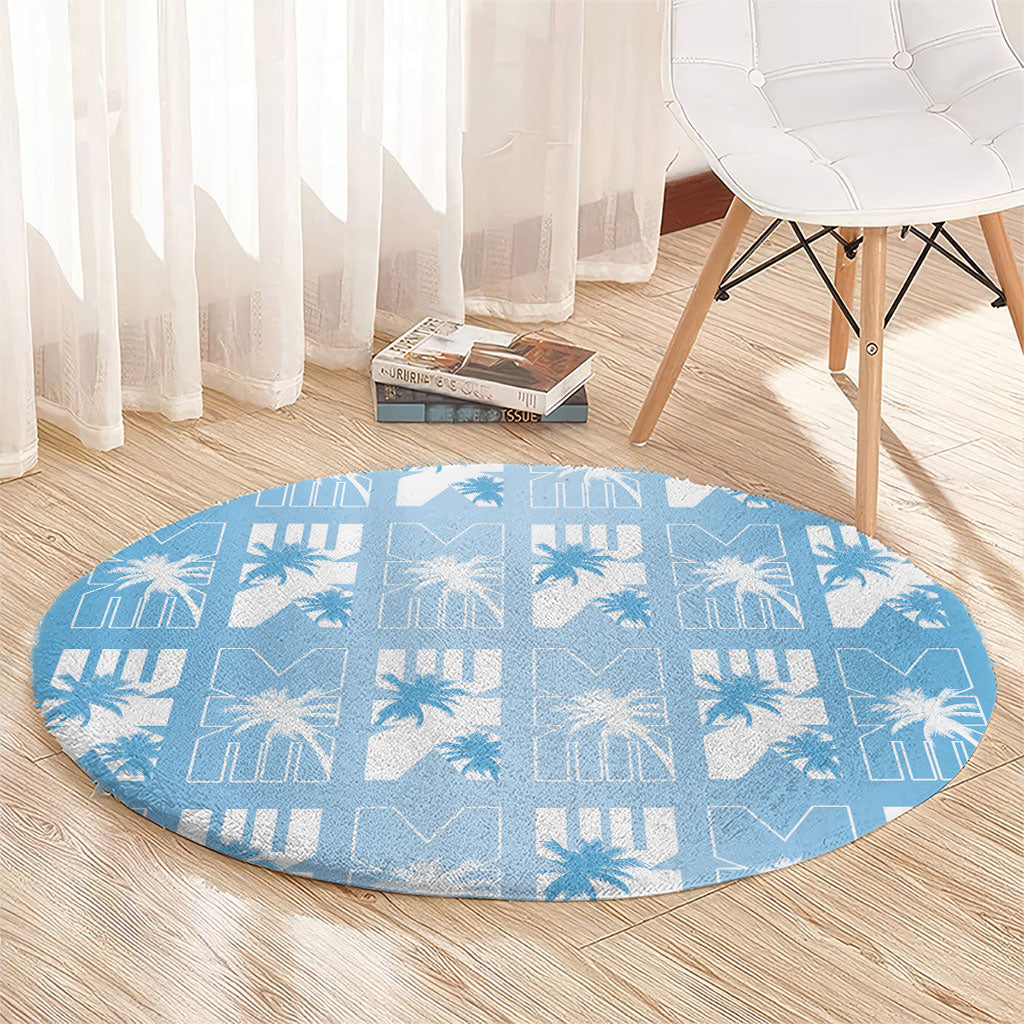 Bula Fiji Round Carpet Blue Makare Masi Tapa Pattern