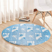 Bula Fiji Round Carpet Blue Makare Masi Tapa Pattern