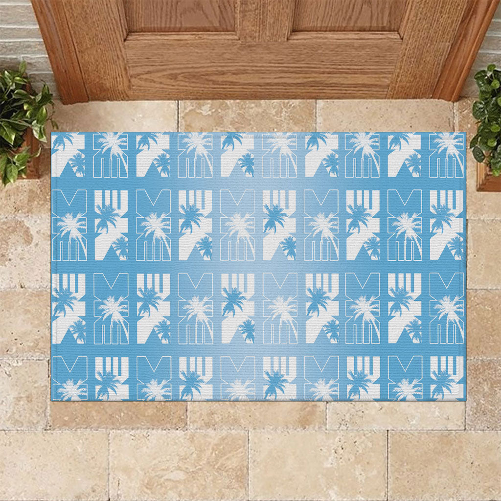 Bula Fiji Rubber Doormat Blue Makare Masi Tapa Pattern
