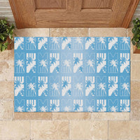 Bula Fiji Rubber Doormat Blue Makare Masi Tapa Pattern